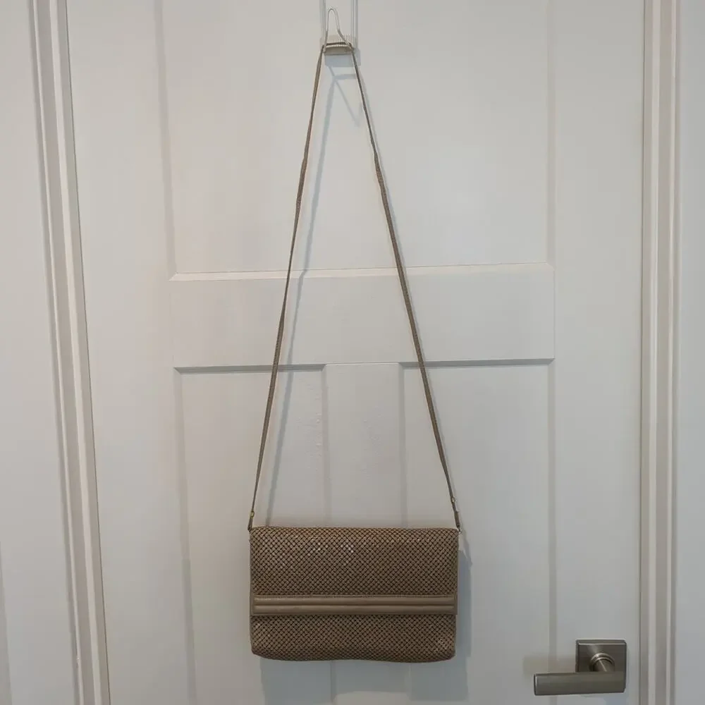 Vintage Whiting and Davis Beige Chainmail Mesh Shoulder, Crossbody, Clutch Purse